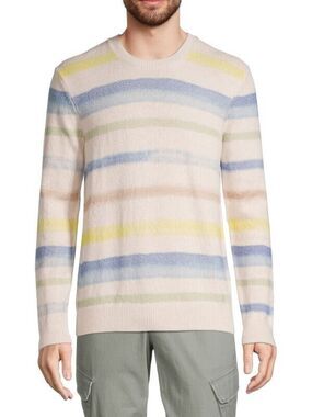 ATM Sweater Mens Large Cream Painted Stripe Pullover Cotton Blend Knit $395